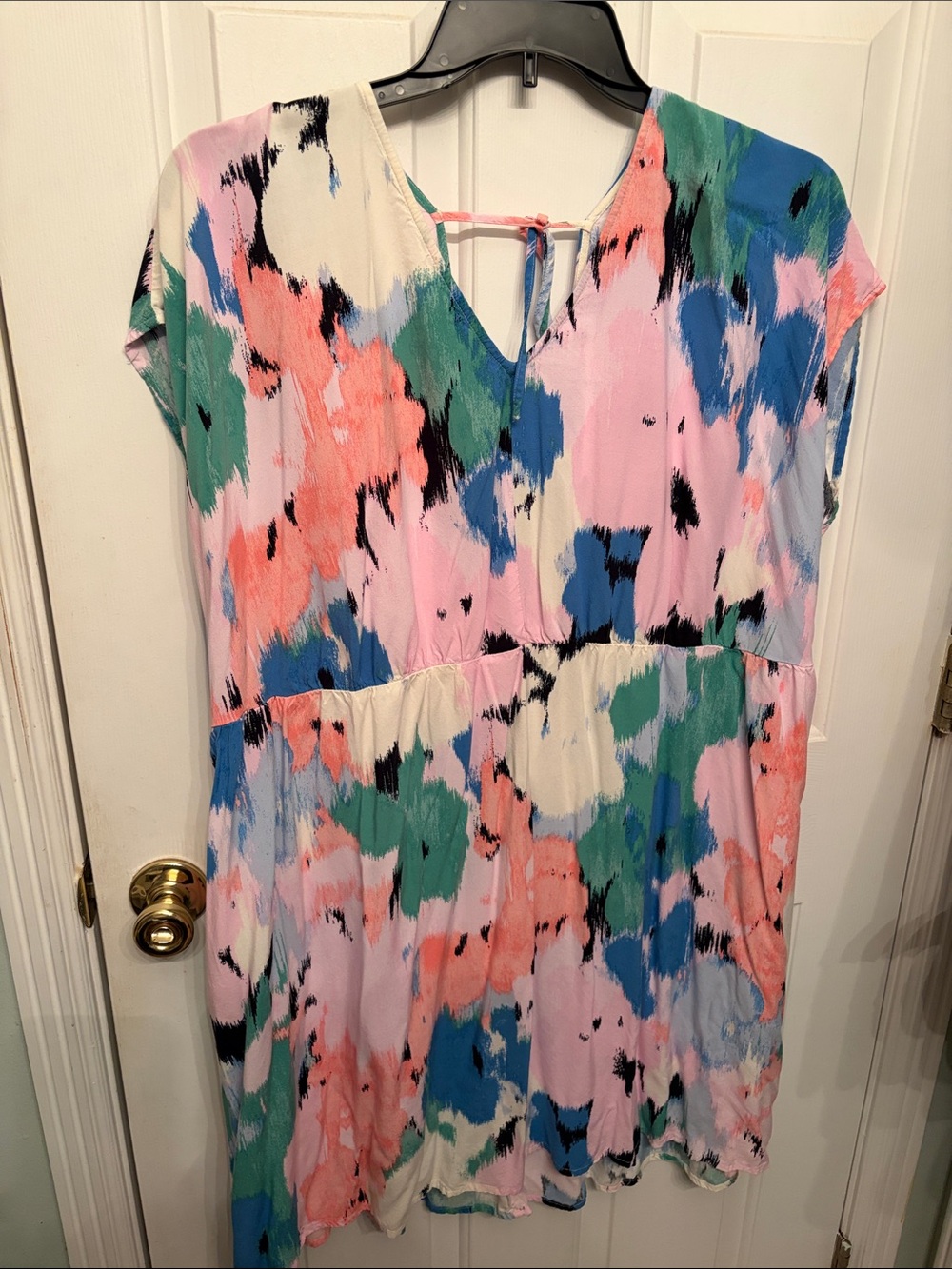 Abstract Watercolor Print Dress - Pink, Blue & Green